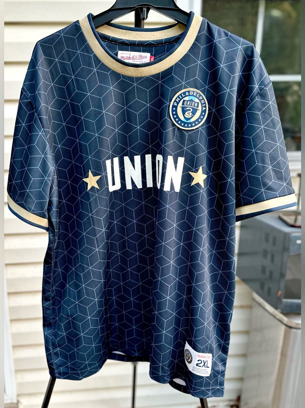 Mitchell & Ness Navy and Cream Philadelphia Union Geometric Jersey